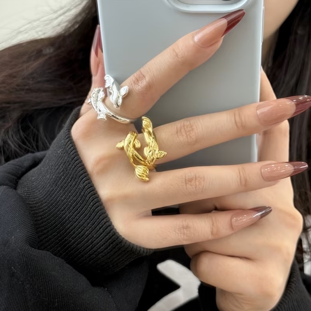 Unique Double Gold Koi Fish Ring. Adjustable Stylish open Ring 🐠 (A0-11) - Picture 7 of 9